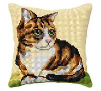 Orchidea Cross Stitch Kit, Acrylic Cotton, Cat Cushion, 40 x 40cm