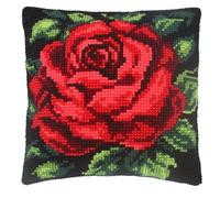 Orchidea Cross Stitch Kit: Cushion: Red Rose with Black Background 40 x 40cm. Skill Level: Medium. Handwash only.