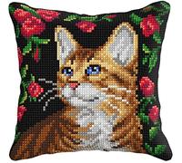 Orchidea - Cushion Cross Stitch Kit - Cat - Printed Canvas - 4.5 Count - for Adults - 99035, 40 x 40cm
