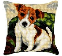 Orchidea - Cushion Cross Stitch Kit - Dog - Printed Canvas - 4.5 Count - for Adults - 9527, 40 x 40cm