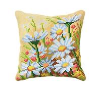 Orchidea Daisies Cushion Cross-Stitch kit (quickpoint Pillow Cover kit) 40 x 40cm. Skill Level: Medium. Handwash only.