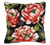 Orchidea Large Cross Stitch Cushion Kit, Flowers on Black Background, 40 x 40cm