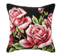 Orchidea Large Cross Stitch Cushion Kit, Roses on Black Background, 40 x 40cm