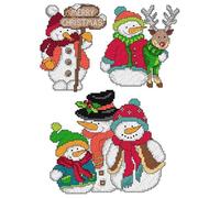 Orchidea Snowmen Counted Cross-Stitch kit with Plastic Canvas 9 x 12cm,11 x 11cm and 14 x 16cm. Skill Level Advanced