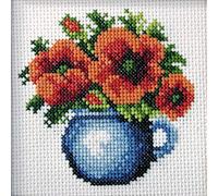 Orchidea Stamped Cross Stitch Kit - Poppies in Blue Jug