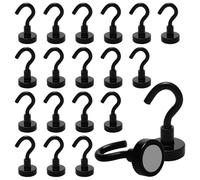 Orchideeknc 20 PCS Magnetic Hooks, Neodymium Iron Boron Magnet, 16mm, Black, 8KG/17.6LBS Load Capacity, Strong Magnetic Force, Multifunctional, Space Saving, Easy to Install, Storage Hook