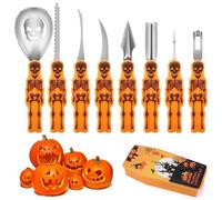 Orchideeknc Halloween Pumpkin Carving Kit, 8 Pieces Heavy Duty Stainless Steel Pumpkin Sculpting Tools with Storage Box