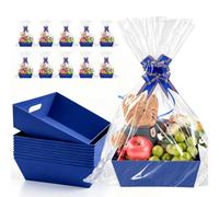 Orchidleaf 10 Set Baskets for Gifts Empty, 10 x 8” Thick Kraft Gift Basket with Cellophane Wrap and Pull Bows