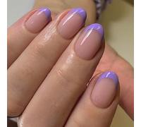Orchids Fake Almond French Tips Full Covers False with Designs 24 Pcs Stick on for Women Glossy Glues on