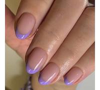 , Orchids Fake Almond Glues on Glossy Acrylic False Full Covers Stick on for Women Glossy Glues on