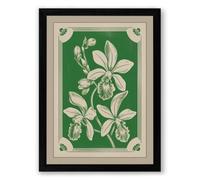 Orchids in Green Botanical Framed Wall Art Print A2 (59.4×42cm) Black, Wall Decor for Living Room, Bedroom, Office & Home, Ready to Hang, Art Gift