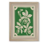 Orchids in Green Botanical Framed Wall Art Print A2 (59.4×42cm) Oak, Wall Decor for Living Room, Bedroom, Office & Home, Ready to Hang, Art Gift