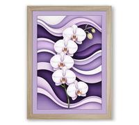 Orchids in Lavender Waves Botanical Framed Wall Art Print A2 (59.4×42cm) Oak, Wall Decor for Living Room, Bedroom, Office & Home, Ready to Hang, Art Gift