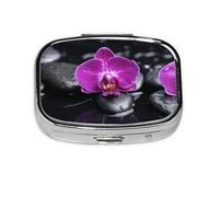 Orchids On Black Stone Print,Meta Pill Box 2 Compartment Medicine Case,Portable Organizer,Rectangle Meta Portable Organizer Pill Box 262 Compartment Medicine Case