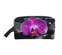 Orchids On Black Stone PrintMakeup Trave Bag for Women,Cosmetic Large Capacity Organizer