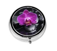 Orchids On Black Stone PrintMeta Pill Box 3 Compartment Medicine Case,Portable Organizer