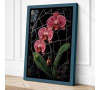 Orchids on Trellis Botanical Canvas Wall Art Print 30x20 Inch | Teal
