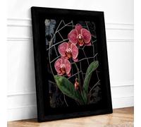 Orchids on Trellis Botanical Framed Wall Art Print A2 (59.4×42cm) Black, Wall Decor for Living Room, Bedroom, Office & Home, Ready to Hang, Art Gift