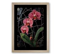 Orchids on Trellis Botanical Framed Wall Art Print A4 (29.7×21cm) Oak, Wall Decor for Living Room, Bedroom, Office & Home, Ready to Hang, Art Gift