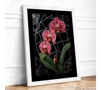 Orchids on Trellis Botanical Framed Wall Art Print A4 (29.7×21cm) White, Wall Decor for Living Room, Bedroom, Office & Home, Ready to Hang, Art Gift