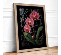 Orchids on Trellis Botanical Framed Wall Art Print A4 Oak