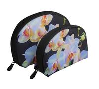 Orchids Print Print Makeup Bag Set 2-Piece Portable Clutch Pouch Travel Cosmetic Pouches Toiletry Bags for Daily Storage & Travel Organization
