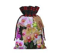 Orchids Printed Christmas Drawstring Linen Gift Bags â€“ Reusable Burlap Fabric Bags With Tags For Christmas Gifts, Party Favors, Wedding Decor & Holiday Packaging 2 Sizes