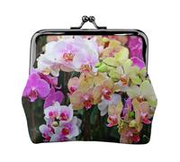 Orchids Women's Leather Kiss-Lock Coin Purse,Double-Sided Full Print Pattern,Ultra-Fine Fiber Leather,Small Clutch Wallet for Cash,Cards,Coins