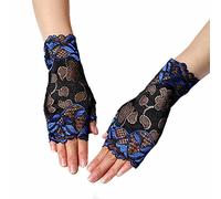 Orcle Women's Short Lace Gloves Fingerless for Driving Wedding Wrist Length Bridal Prom Gloves, Royal Blue#8, One Size
