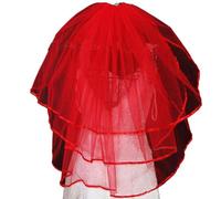 Orcle Women's Short Wedding Veils with Comb 3 Tier Halloween Tulle Bridal Veil - Red - One Size