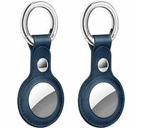 Orco 2 Pack Airtag Case With Keychain For Dog Pet, PU Leather Case for AirTags Key Finder, AirTags Case Cover, Compatible with Apple Air Tag Case Holder Keyring (Locator Tracker) (Blue)