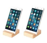 Orco [2 Pack Premium Solid Wood Phone Stand - 100% Natural Wooden Desktop Holder, Universal Portable Pocket-Size Cradle for iPhone, Android & Tablets - Double Groove for Vertical & Horizontal Viewing
