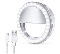 Orco Rechargeable Selfie Ring Light - 36 LED Clip-On Phone Light with 3 Brightness Levels, Portable Ringlight for iPhone, Android, Laptop, iPad - For Video Calls, Makeup & Content Creation (White)