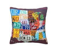 OrcoW License Plate Map Print Throw Pillow Cover Soft Four Seasons Cushion Cover Modern Square 12"X12" Decorative Pillowcase With Hidden Zippered For Living Room Bedroom Sofa