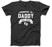 OrcoW Mens Promoted to Daddy Est. 2024 Shirt New Dad Gift First Daddy T-Shirt Graphic Tees for Women Men Unise (L) Black