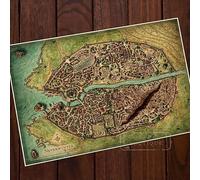 ORCOW Posters Neverwinter Tropical Seaside City Map Paintings Pictures, Classic Vintage Maps Decorative Poster, Home Bar Poster Wall Canvas Stickers Posters And Prints 40X60Cm