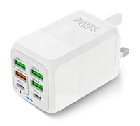 OrcoW USB C Plug Fast Charge, 150W 6-Port Multi USB Charger Plug UK Dual Port PD Power Adapter +QC Wall Plug Multiport Power Adapter for iPhone 16/15/14/13/12/11 Series/XS/XR/SE,iPad,AirPods,White