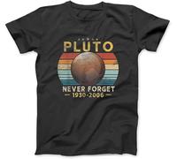 OrcoW Vintage Never Forget Pluto Funny Space Science Lover T-Shirt 100% Cotton Graphic Tee Shirts (XXL) Black