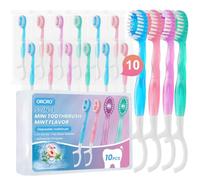 ORCRO 10Ct Mini Disposable Toothbrushes with Toothpaste Floss Pick & Tongue Scraper 5-in-1 Prepasted Travel Toothbrush Set, Individually Wrapped for Hotel Camping Flight Car Use