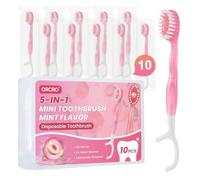 ORCRO 10Ct Mini Disposable Toothbrushes with Toothpaste Floss Pick & Tongue Scraper 5-in-1 Prepasted Travel Toothbrush Set, Individually Wrapped for Hotel Camping Flight Car Use