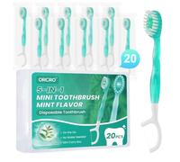 ORCRO 20Ct Mini Disposable Toothbrushes with Toothpaste Floss Pick & Tongue Scraper 5-in-1 Prepasted Travel Toothbrush Set, Individually Wrapped for Hotel Camping Flight Car Use