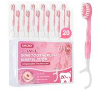 ORCRO 20Ct Mini Disposable Toothbrushes with Toothpaste Floss Pick & Tongue Scraper 5-in-1 Prepasted Travel Toothbrush Set, Individually Wrapped for Hotel Camping Flight Car Use