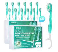 ORCRO 40Ct Mini Disposable Toothbrushes with Toothpaste Floss Pick & Tongue Scraper 5-in-1 Prepasted Travel Toothbrush Set, Individually Wrapped for Hotel Camping Flight Car Use