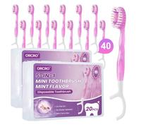 ORCRO 40Ct Mini Disposable Toothbrushes with Toothpaste Floss Pick & Tongue Scraper 5-in-1 Prepasted Travel Toothbrush Set for Hotel Camping Flight Car Use - Portable Case Essentials