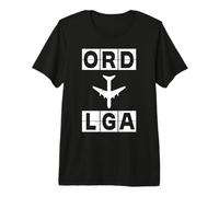 ORD to LGA Airplane Route Airport Code Chicago New York Premium T-Shirt