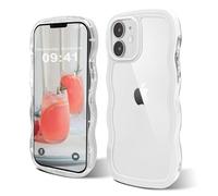 ORDA iPhone 12 Case with Wave Frame Curly Shape, Shockproof Hard PC Phone Cover for Women and Girls Compatible for 6.1 Inches White
