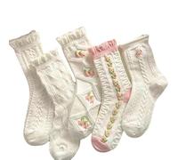 Ordabi 5 Pairs Cute Crew Socks Downtown Girl Aesthetic Fall Socks Gyaru Preppy Cotton Knit Clothes Y2K Cottagecore Stuffs, Pink, One Size