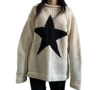 Ordabi Women's Y2K Aesthetic Gothic Star Print Sweater Fairy Grunge Knitted Coat Dark Academia Old Indie Outwear Clothing, White, L
