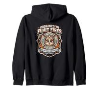 Ordained to Fight Fires Firefighter Faith Cross Badge Zip Hoodie