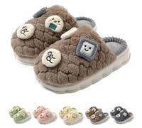 OrdaLi - Soft fuzzy cartoon slippers with thick non-slip sole for women outside and inside, Brown, 23.0~24.0 cm